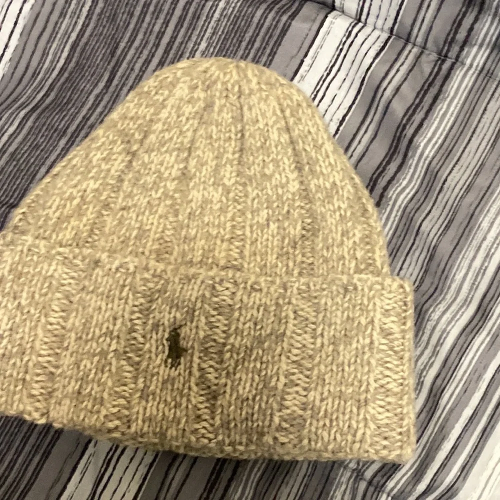 Polo, Ralph Lauren embroidered wool beanie tan cream embroidered olive green_3